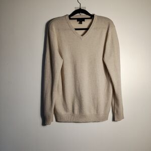 Macy's Club Room Men V-neck 100% Cashmere Sweater, Size Large Cream